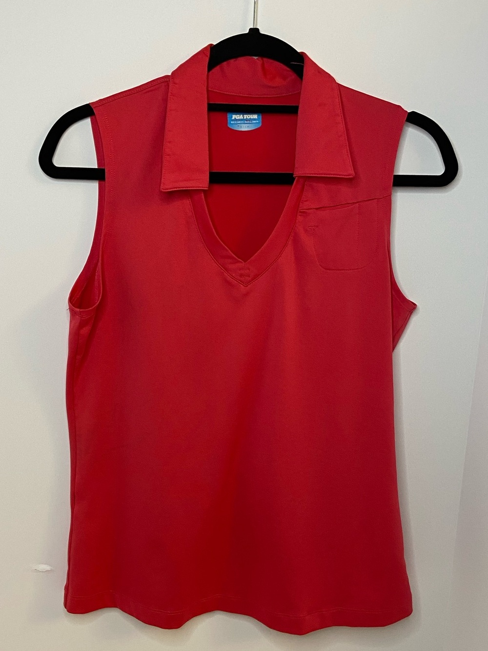 PGA Tour Red Sleeveless Collared V-Neck Tank